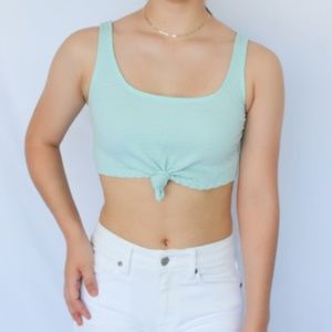 Front knot smocked crop top